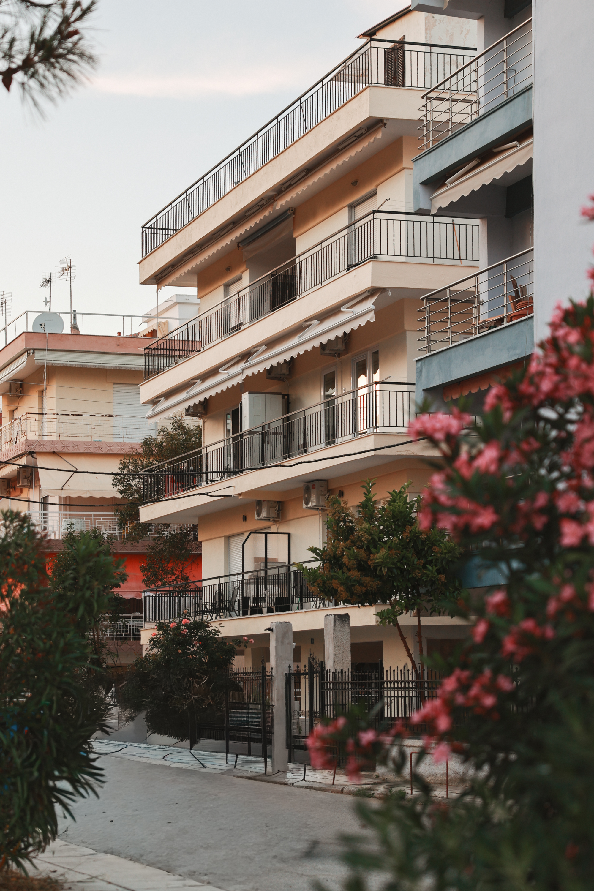 Domini Suites exterior with pink oleanders